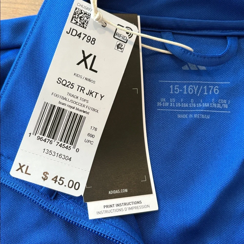 Adidas Aeroready Boys size XL Royal Blue White full zip front track jacket $45